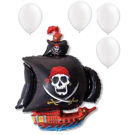 Pirates Balloons, 41 inch PIRATE SHIP - BLACK, 4 Pearl White Latex Set -  LOONBALLOON, LOON-LAB-LAB274-FM
